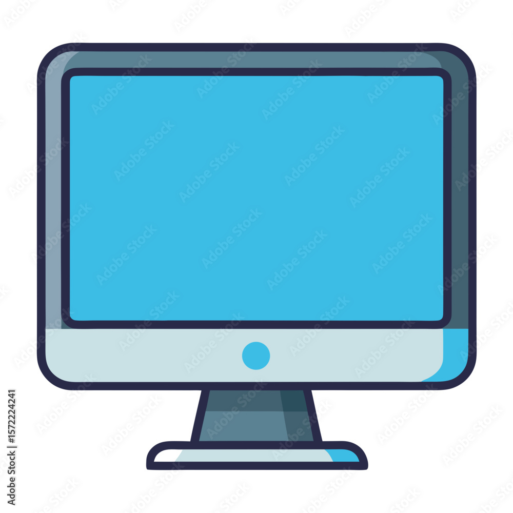 Poster modern computer monitor with blue screen and stand display technology