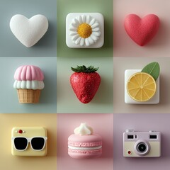Colorful playful love icons collection 3d elements