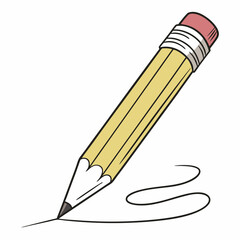 Yellow pencil drawing a line with pink eraser writing sketching