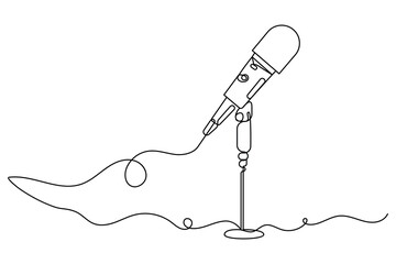 Microphone continuous single line art drawing of isolated on white background Vector illustration.