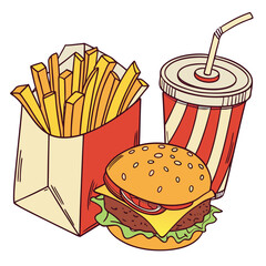 Burger fries and soda pop drink fast food