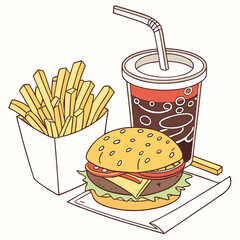 Burger fries and soda drink fast food