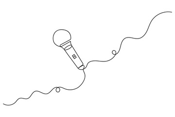 Microphone continuous single line art drawing of isolated on white background Vector illustration.
