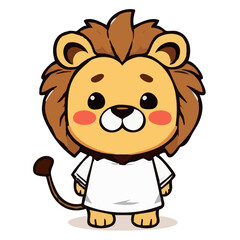 A cute lovely joyful lion with white t-shirt on illustration cartoon character