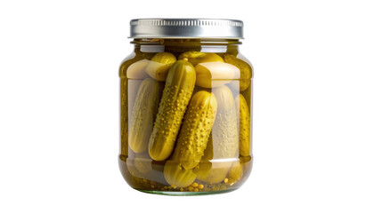 Pickled cucumbers in glass jar isolated on transparent background