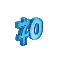 Shiny blue number seventy 70 with glitter isolated on transparent background