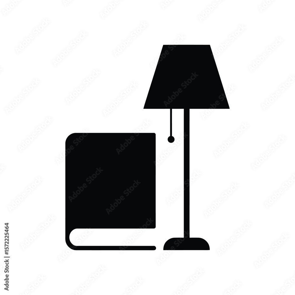 Poster a book and a lamp are silhouetted against a white background, creating a simple and elegant design