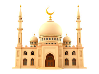 Fototapeta premium Beautiful islamic mosque with golden crescent moon and minarets isolated on transparent background