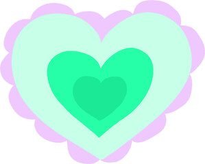 Mint Green Layered Heart with Lilac Scallop Edge – Pastel Love Clipart PNG
