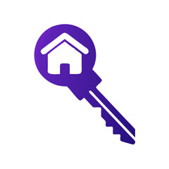 Purple house key with gradient home symbol