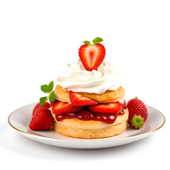 Strawberry Dessert with Cream – Sweet Gourmet Pastry with Fresh Berries on White Plate


