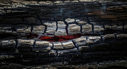 Embers Glowing in Charred Wood A Close-Up of Burning Wood Texture