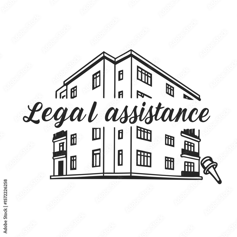 Poster building with legal assistance text architecture