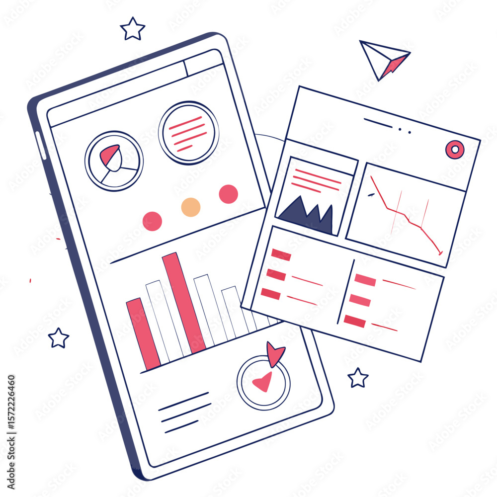 Poster mobile analytics charts and graphs with stars data