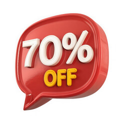 Red speech bubble with seventy percent off sale announcement isolated on transparent background