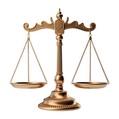Elegant antique golden justice scales symbol of law and fairness isolated on transparent background