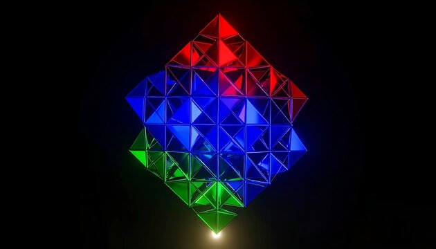 Geometric, glowing, multifaceted cube