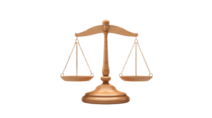 Golden justice scales symbolize balance on a dark backdrop isolated on transparent background