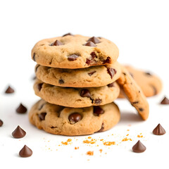 Stack of Chocolate Chip Cookies – Sweet Baked Snack Isolated on White Background

