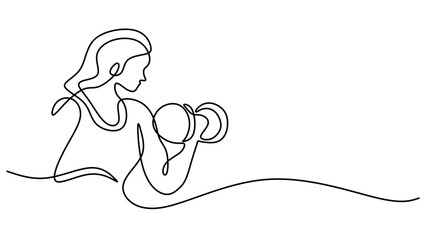 Person lifting a dumbbell one line drawing