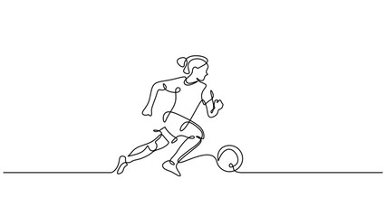 Woman playing soccer one line drawing