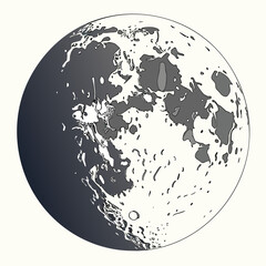 Detailed moon surface with dark and light shading lunar celestial