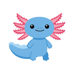 A cute blue axolotl cartoon character with pink gills, representing an exotic amphibian