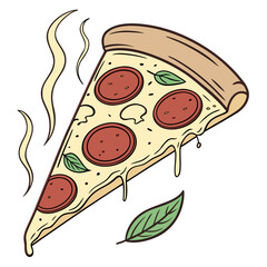 Delicious pepperoni pizza slice with melting cheese and basil food