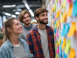 Team Collaboration and Creativity in Office with Colorful Notes