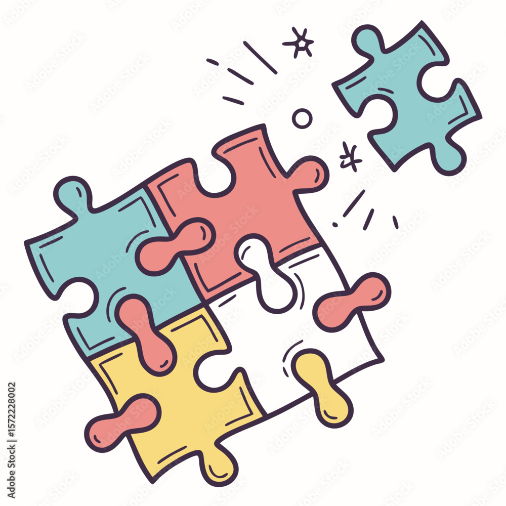 Poster colorful puzzle pieces connecting with abstract shapes jigsaw teamwork