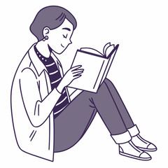 Person reading book on white background sitting casual