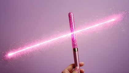 Pink gel applicator glowing with sparkling trails in motion.

