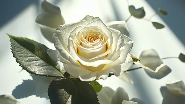 Close-up of a cream-colored rose with shadows