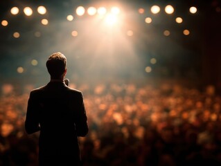 Speaker on Stage in Front of a Brightly Lit Audience Viewpoint