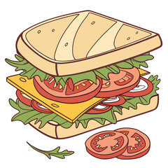 Delicious sandwich with cheese lettuce and tomato slices bread