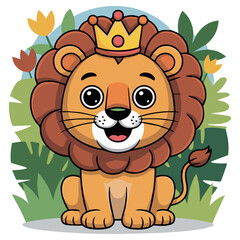 Fototapeta premium Cute cartoon lion king vector illustration for kids children book animal design drawing art 100