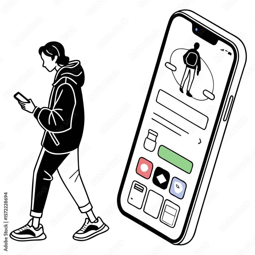 Aufkleber person using smartphone with app interface mobile phone