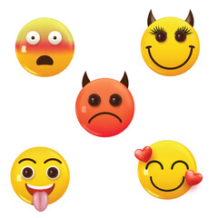 Various Happy 3D Emojis Collection with Diverse Expressions Vector illustration