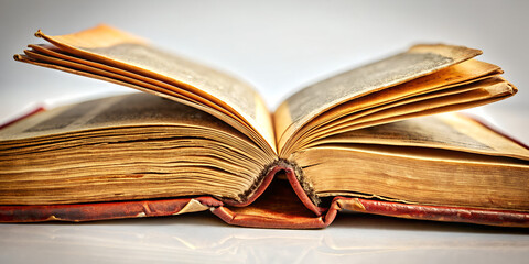 An old, open book with yellowed pages invites you to explore the wisdom and stories contained within its vintage cover