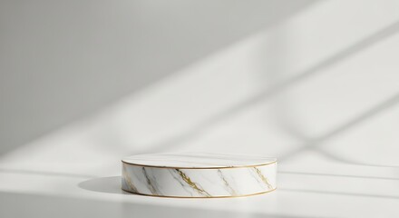 Elegant White Marble Display Stand with Sunlight Shadows