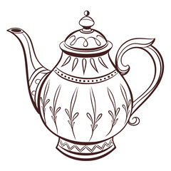 Ornate brown teapot with decorative floral patterns vector