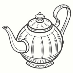 Ornate teapot with handle and spout on white background beverage drink