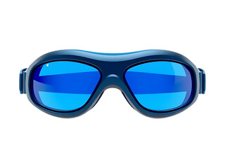 Modern blue ski goggles with reflective blue lenses isolated on transparent background