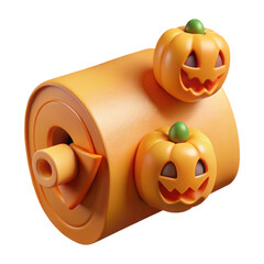 Cute 3d halloween pumpkins on a round orange object isolated on transparent background