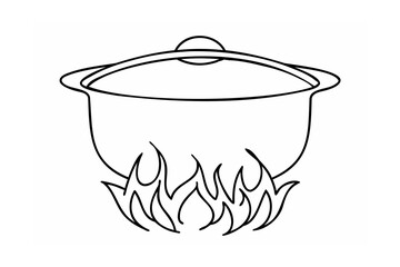 Pot cooking over flames fire heat