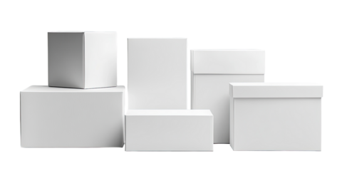 Several blank white boxes of various shapes and sizes