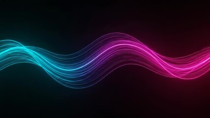 Abstract neon wave background with glowing blue and pink light lines creating a dynamic pattern - Powered by Adobe