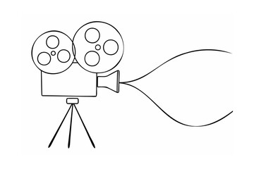 Vintage film projector with light beams movie cinema