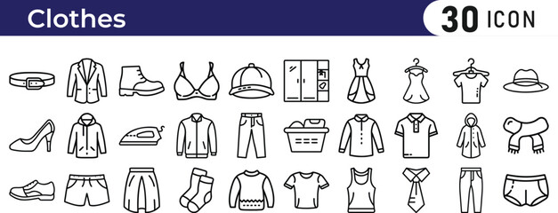 Clothing and accessories line icon set.