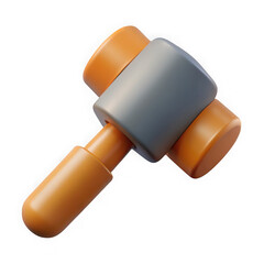 3d rendered mallet tool with orange handle and gray head isolated on transparent background